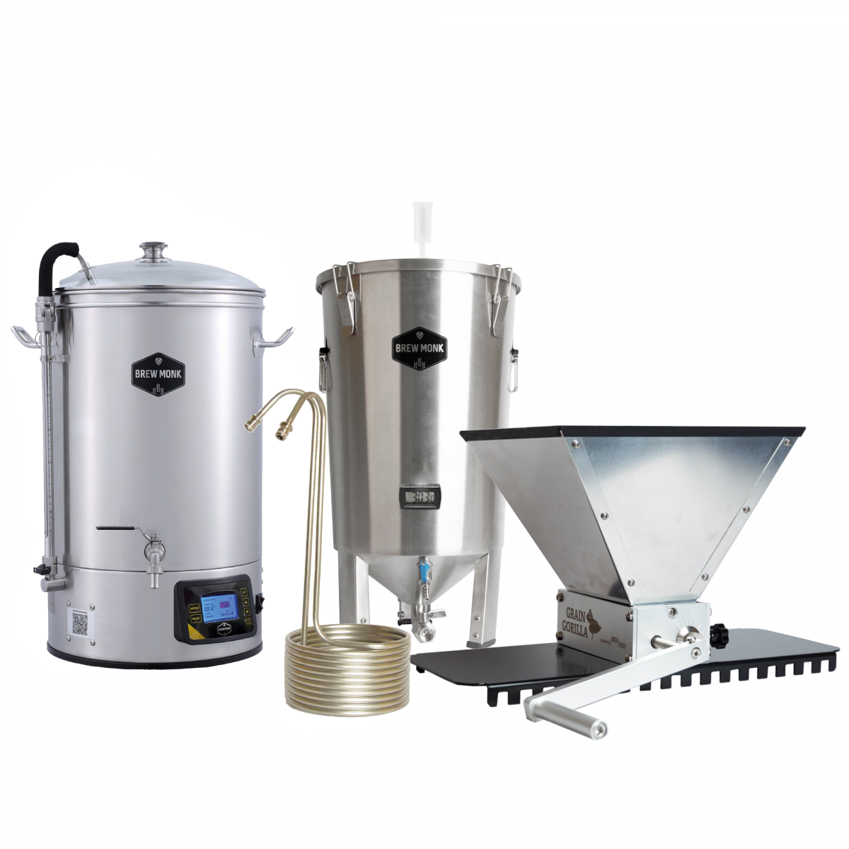 Brew Monk combo deal met Brew Monk B40, vergistingsvat 30L, moutmolen en wortkoeler