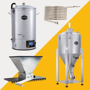 Brew Monk Mega Deal 6: Brew Monk B40 WLAN, Brew Monk C40 konisches Gärgefäß, Gegenstromkühler & Grain Gorilla Malzmühle