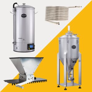 Brew Monk Mega Deal 7: Brew Monk B50 WLAN, C60 konisches Gärgefäß, Gegenstromkühler & Grain Gorilla Malzmühle